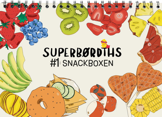  SUPERBØRDTHS Snackboxen Mitmachbuch – Cover mit Obst- und Snackillustrationen